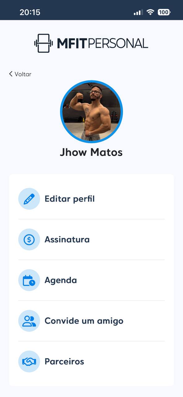 Tela do aplicativo de treinos